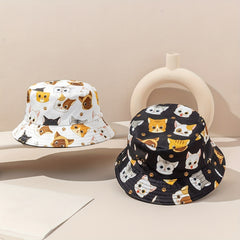 Kids Bucket Hat Romantic Kitten Pattern Reversible Beach Sun Hat