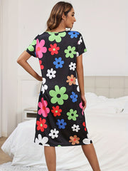 Floral Print Lounge Dress Short Sleeve Casual Crew Neck Home Dress
