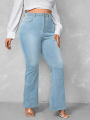 Flared Leg Button Fly Denim Jeans Women's Plus Casual Jeans