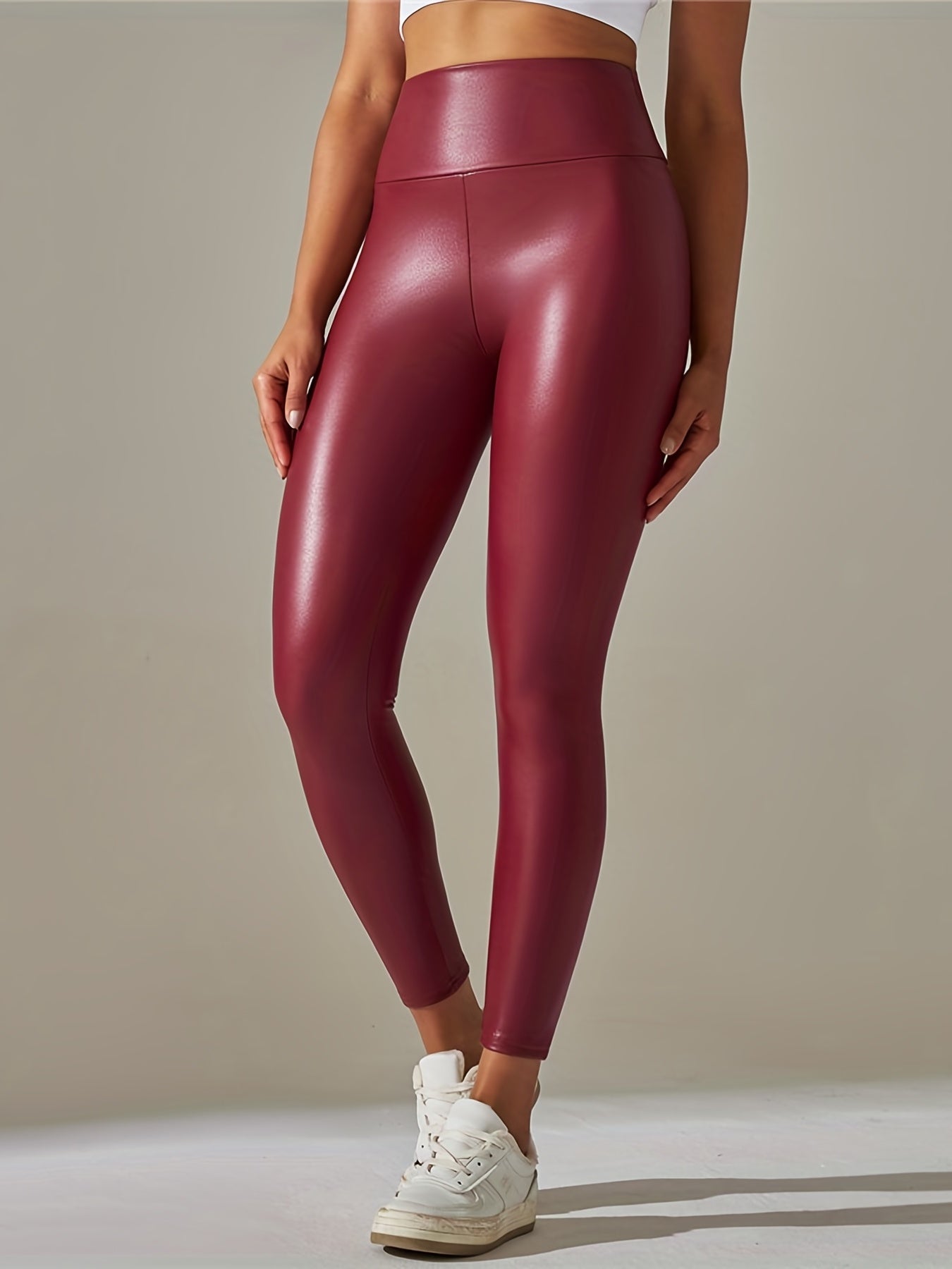 Gothic Solid PU Leather High Waist Leggings