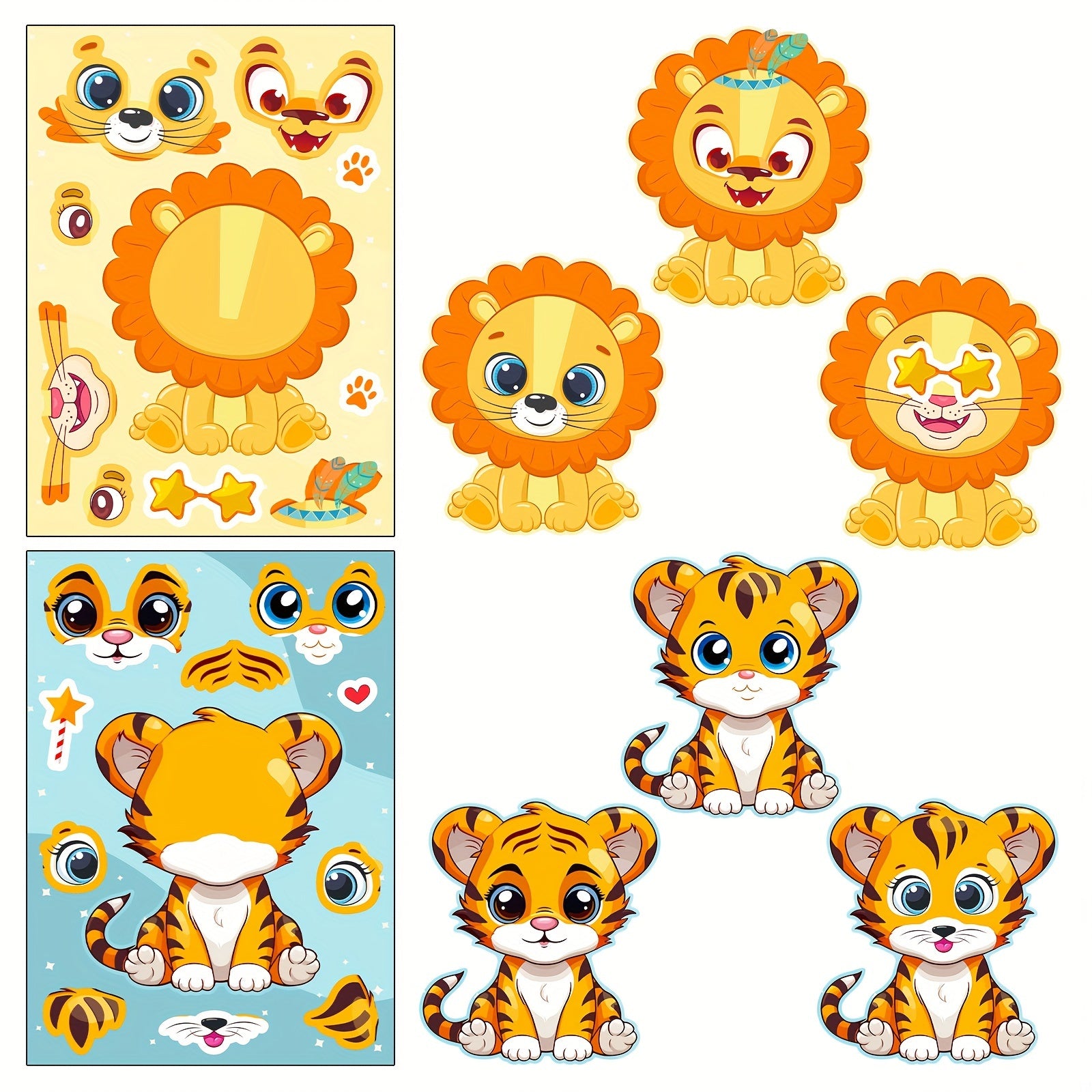 6pcs DIY Puzzle Sticker Games Animals Make Funny Faces