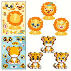 6pcs DIY Puzzle Sticker Games Animals Make Funny Faces