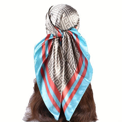 Geometric Print Bandana Silk Square Scarf Large Shawl Vintage Neckerchief