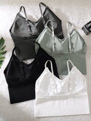 4pcs Solid Ribbed Cami Tops V Neck Sports Top Women's Lingerie