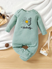 Baby Girls Floral Letter Print Romper Soft Skin-friendly Jumpsuit