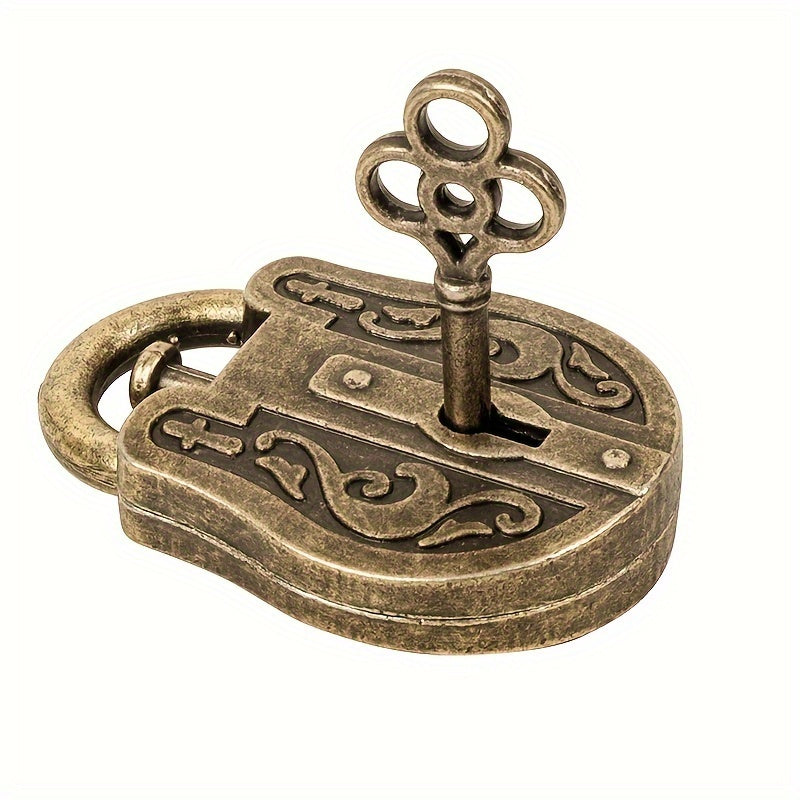 Vintage Bronze Metal Puzzle Lock Retro Brain Teaser Toy IQ Challenge