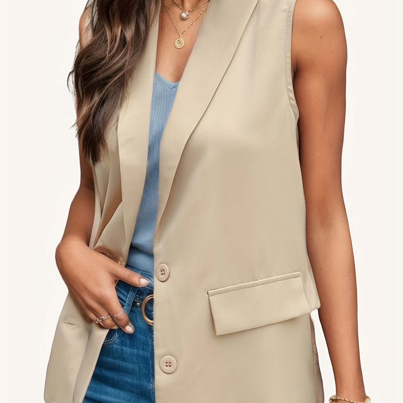 Solid Vest Blazer Sleeveless Women's Clothing