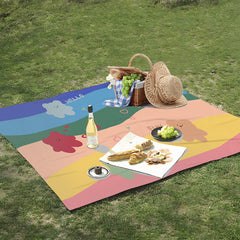 Colorful Bear Printed Picnic Blanket Waterproof Lightweight Mat