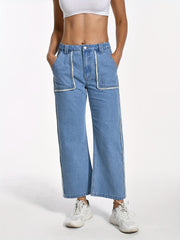 Stripes Trim Loose Jeans Straight Denim Pants Women's Clothing