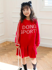 Girls Comfy Letter Print Sweater Dress Warm Longline Dress Kids Clothes