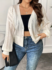Women's Plus Solid Button Up Lantern Sleeve Open Front Cardigan