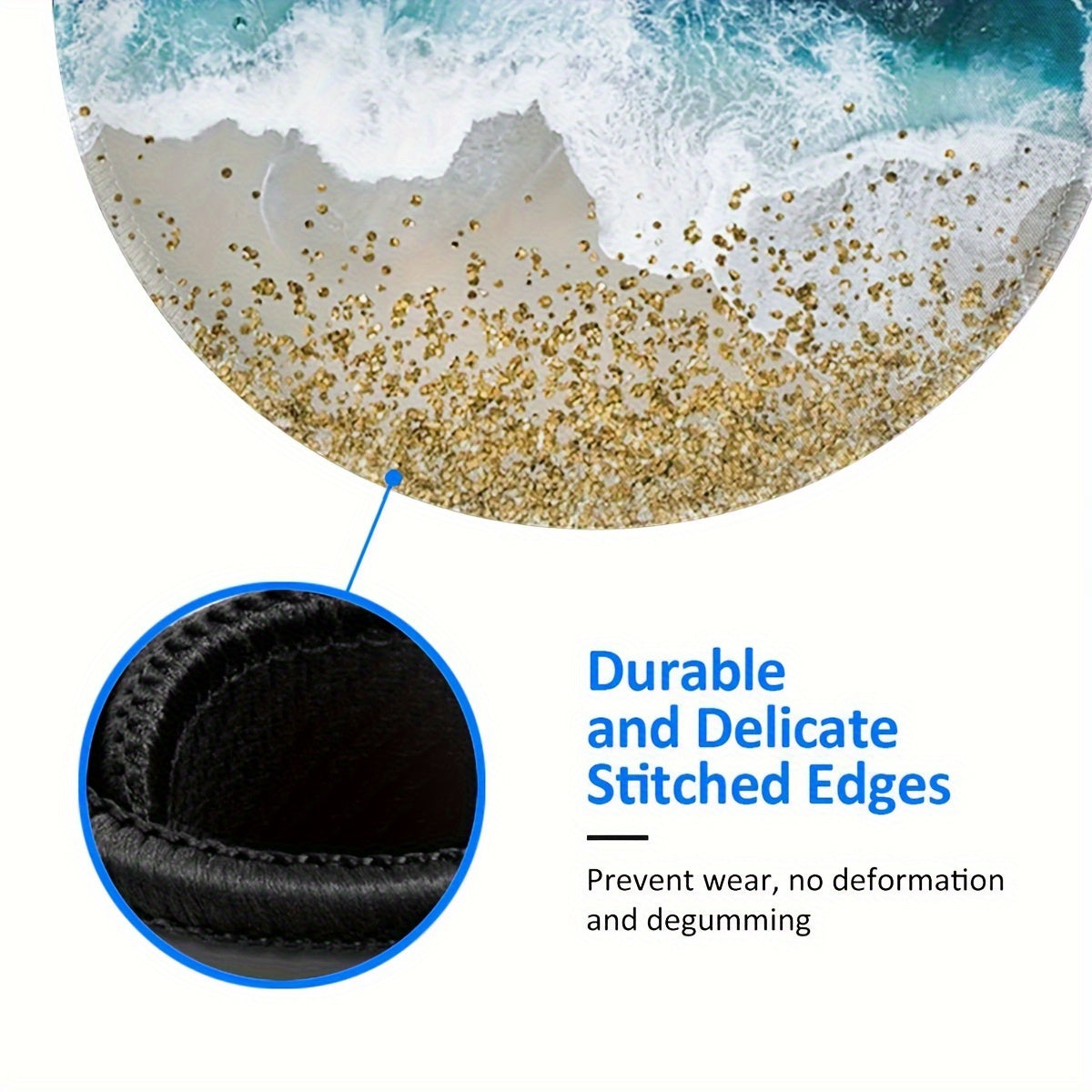 Glitter Beach Breeze Pattern Round Mouse Pad Non Slip Rubber Base Mousepad