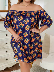 Sunflower Print Off Shoulder Puff Sleeve Nightdress