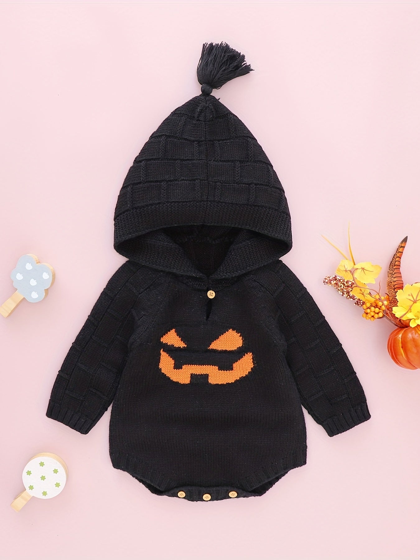 Baby Knitted Triangle Bodysuit Long Sleeve Hooded Onesie Coat Halloween Cosplay