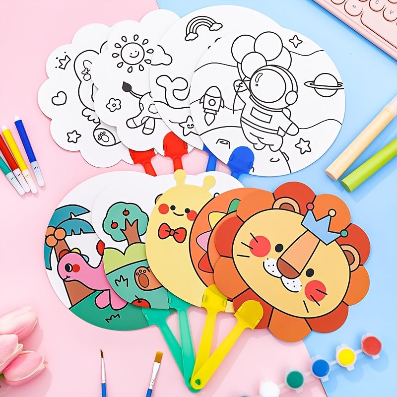 Cartoon Paper Fan Diy Painting Blank Hand painted Fan Graffiti Round Fan