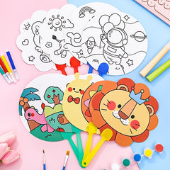 Cartoon Paper Fan Diy Painting Blank Hand painted Fan Graffiti Round Fan