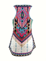 Geometric Print Tank Top Round Neck Slight Stretch