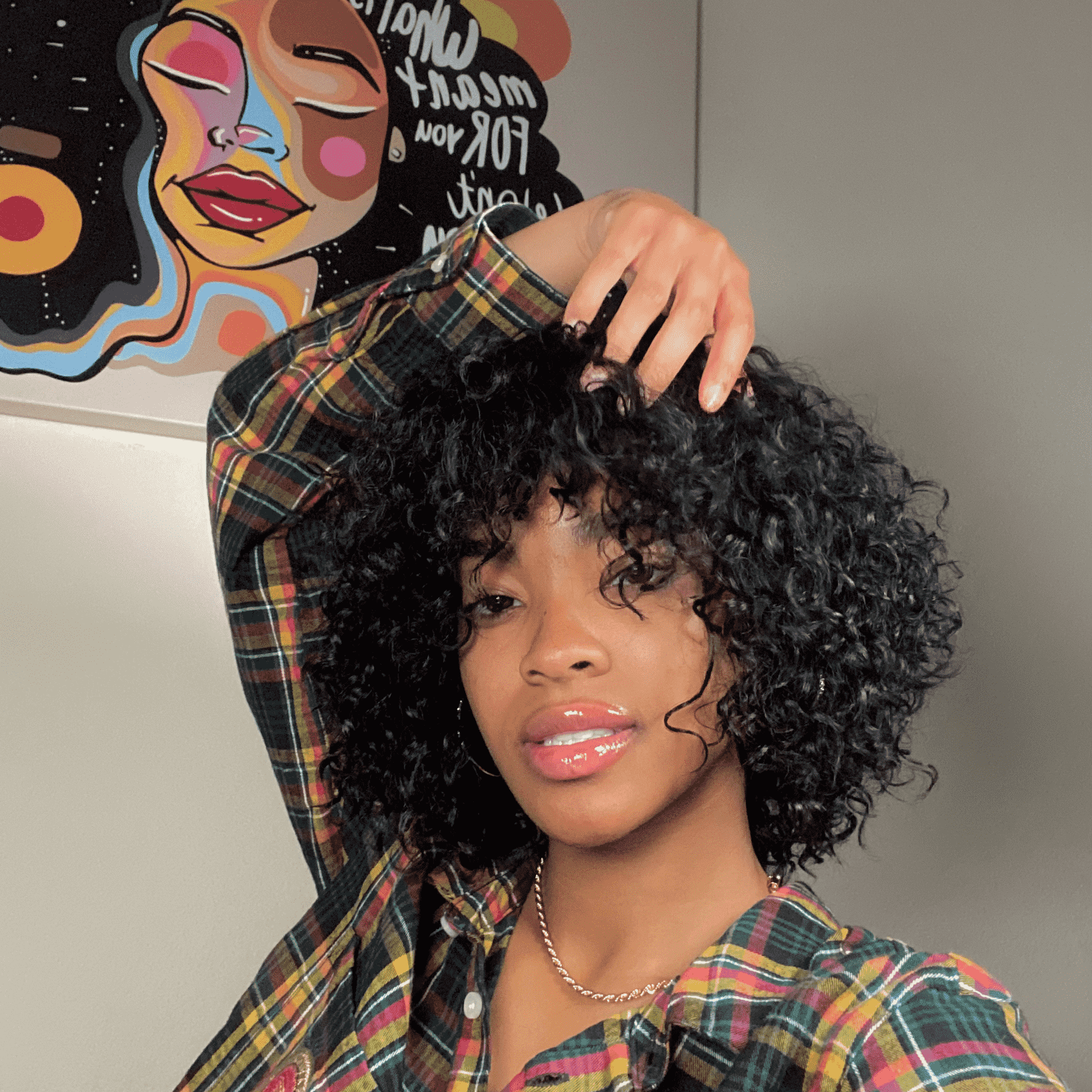 Long Lasting Kinky Curly Human Hair Wig with Bangs for Women