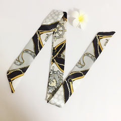 3pcs Set Skinny Scarf Hair Tie Chain Print Long Ribbon Neckerchief