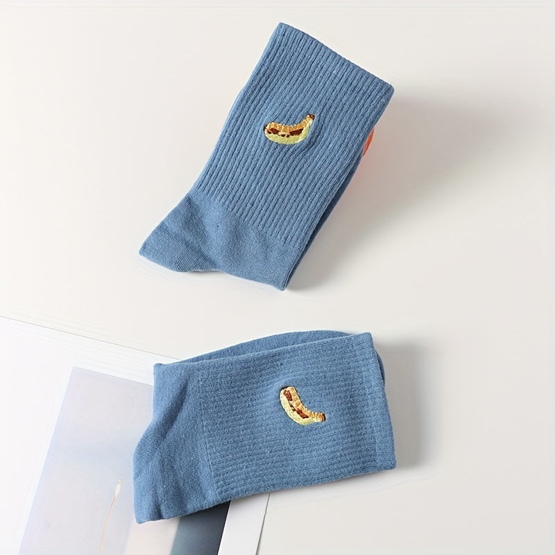 Cartoon Banana Embroidery Socks Mid Tube Women's Stockings