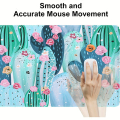 Large Cactus Pattern Gaming Mouse Pad 16 29 5in Desk Mat Water Resistant