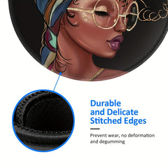 Afro American Girls Round Mouse Pad Non Slip Rubber Base Waterproof