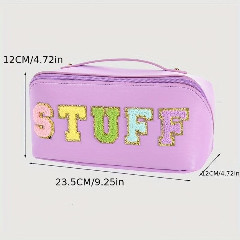 Preppy Patch Makeup Bag Large Capacity Waterproof PU Embroidery Chenille