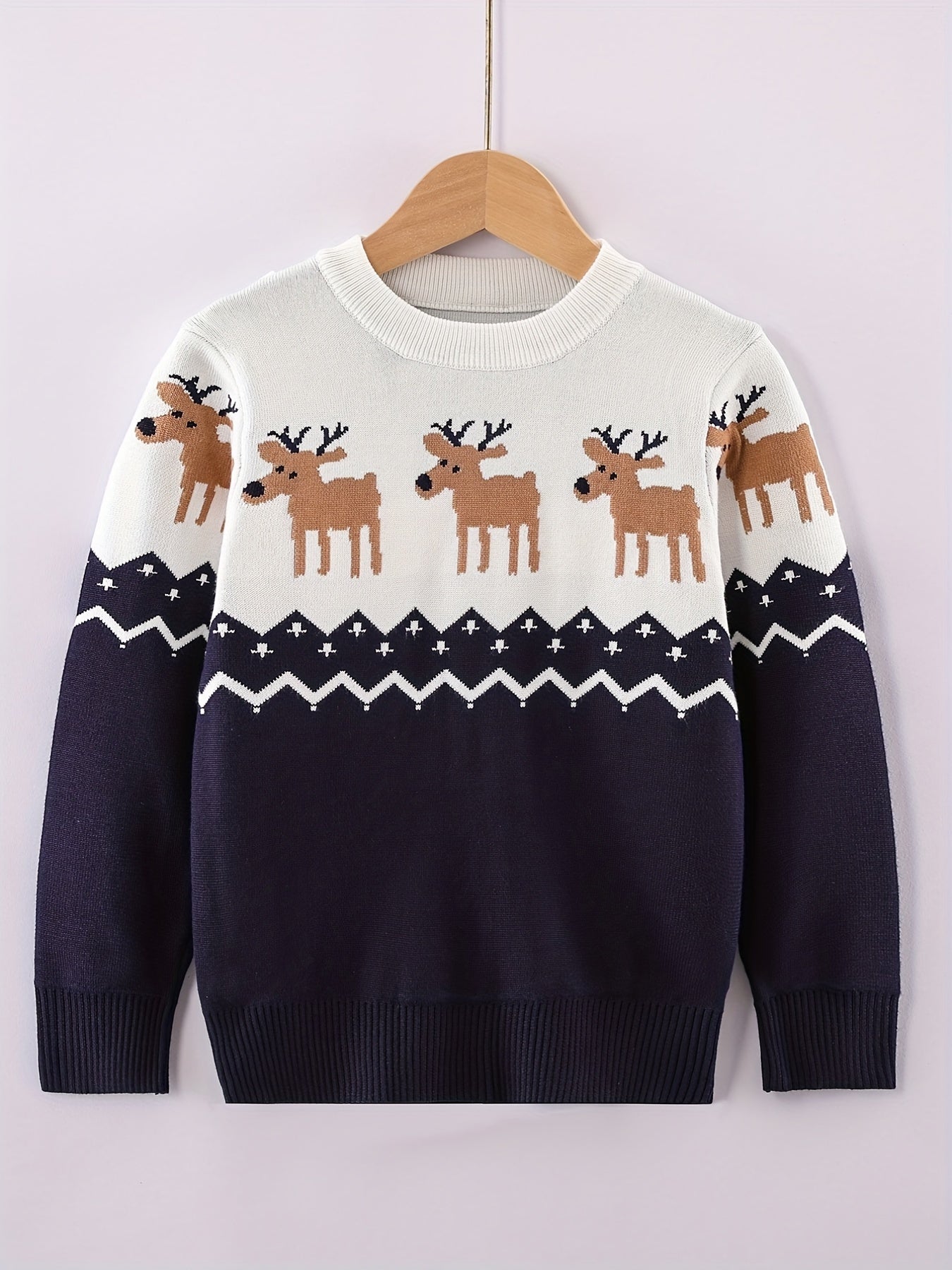 Kids Christmas Reindeer Sweater Long Sleeve Pullover