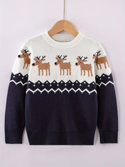 Kids Christmas Reindeer Sweater Long Sleeve Pullover