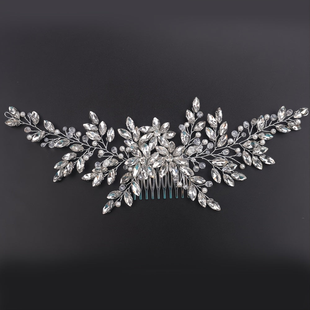Vintage Rhinestones Hair Comb Shinny Pearl Crystal Bridal Headpiece