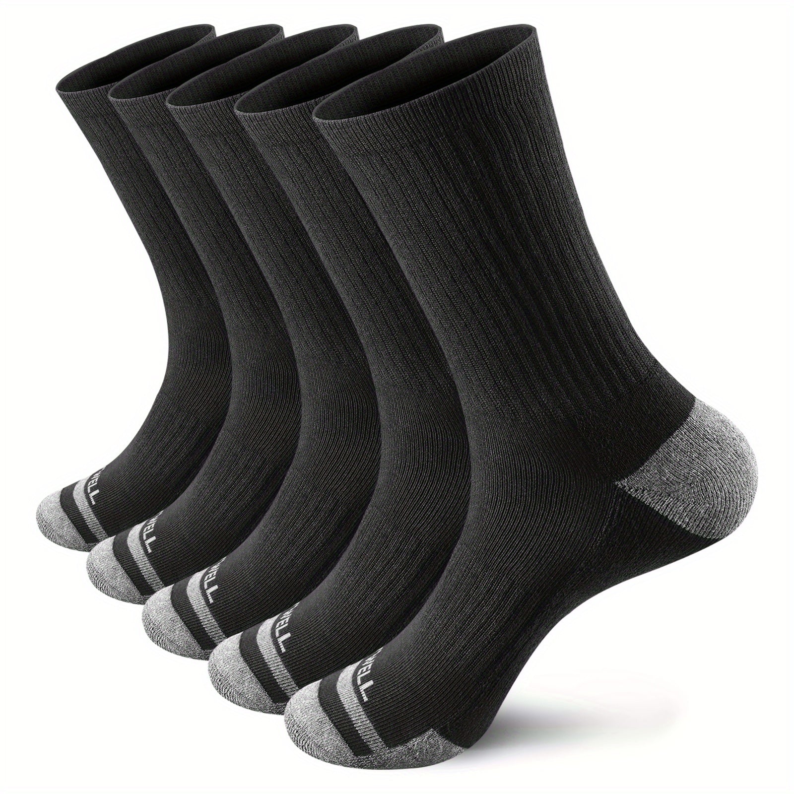 5 Pairs Men's Cotton Cushioned Mid Calf Socks for Outdoor Activities