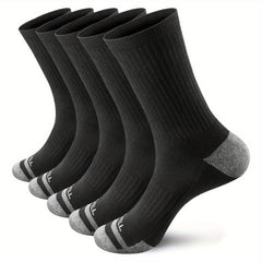 5 Pairs Men's Cotton Cushioned Mid Calf Socks for Outdoor Activities