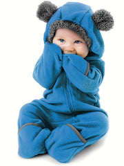 Fleece Baby Bunting Bodysuit Kids Hooded Romper Outerwear Toddler Warm Coat