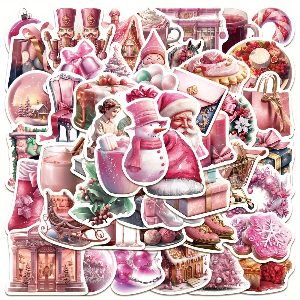 50 Pink Christmas Series Graffiti Stickers, Waterproof DIY Decoration