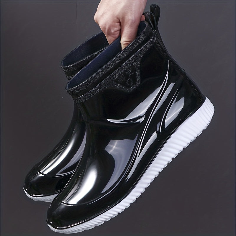 Men's Waterproof Mid Top Rain Boots for Outdoor Walking Fishing