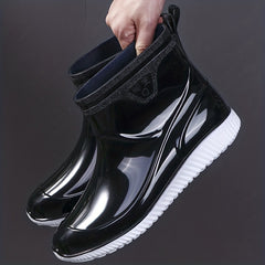 Men's Waterproof Mid Top Rain Boots for Outdoor Walking Fishing
