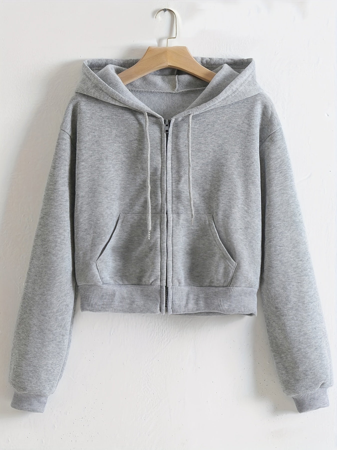 Hooded Sports Sweatshirt Zipper Up Long Sleeve Crop Hoodie