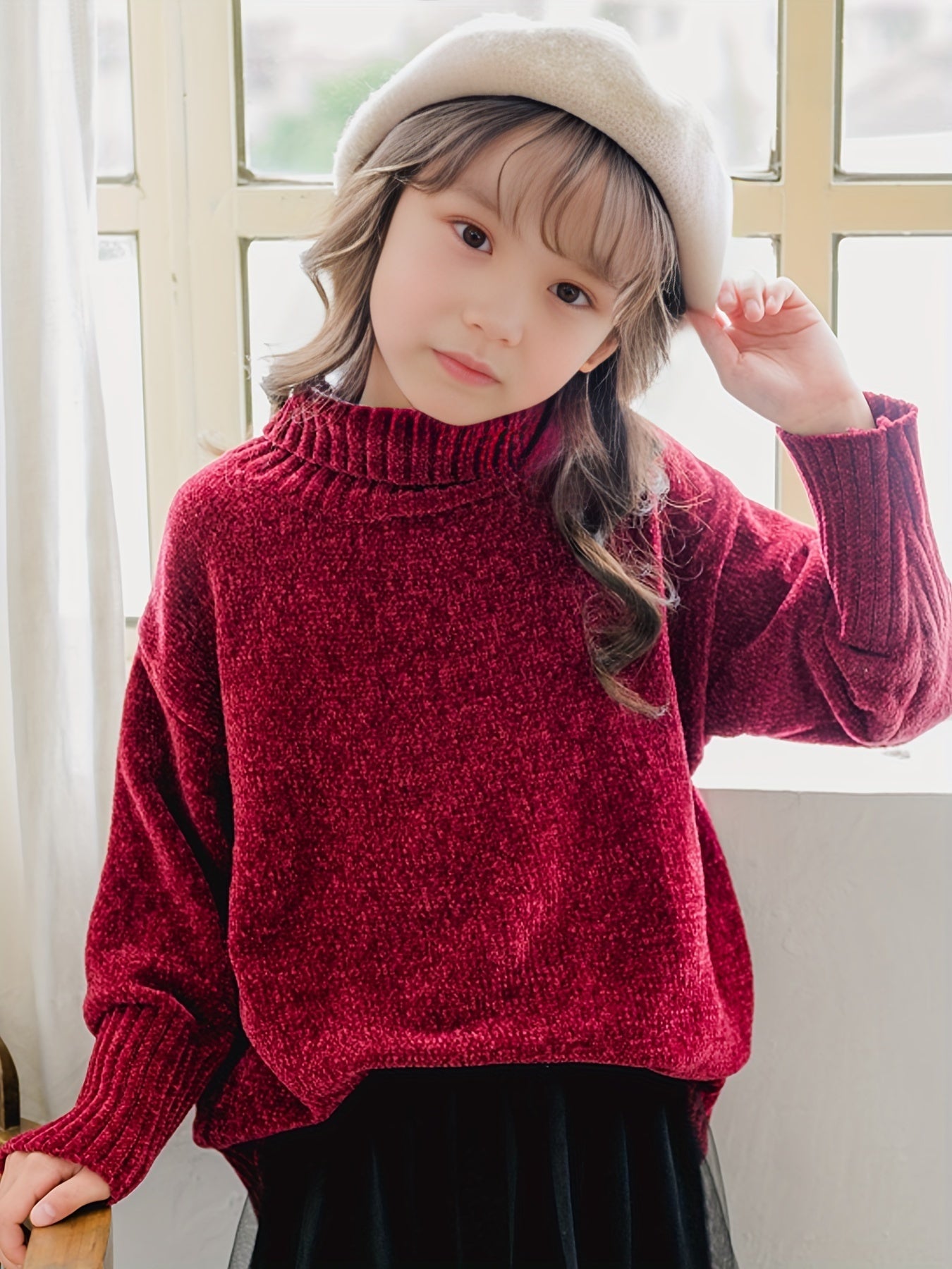 Stretchy Comfy Solid Long Sleeve Sweater Girls Anti Pilling Knitwear