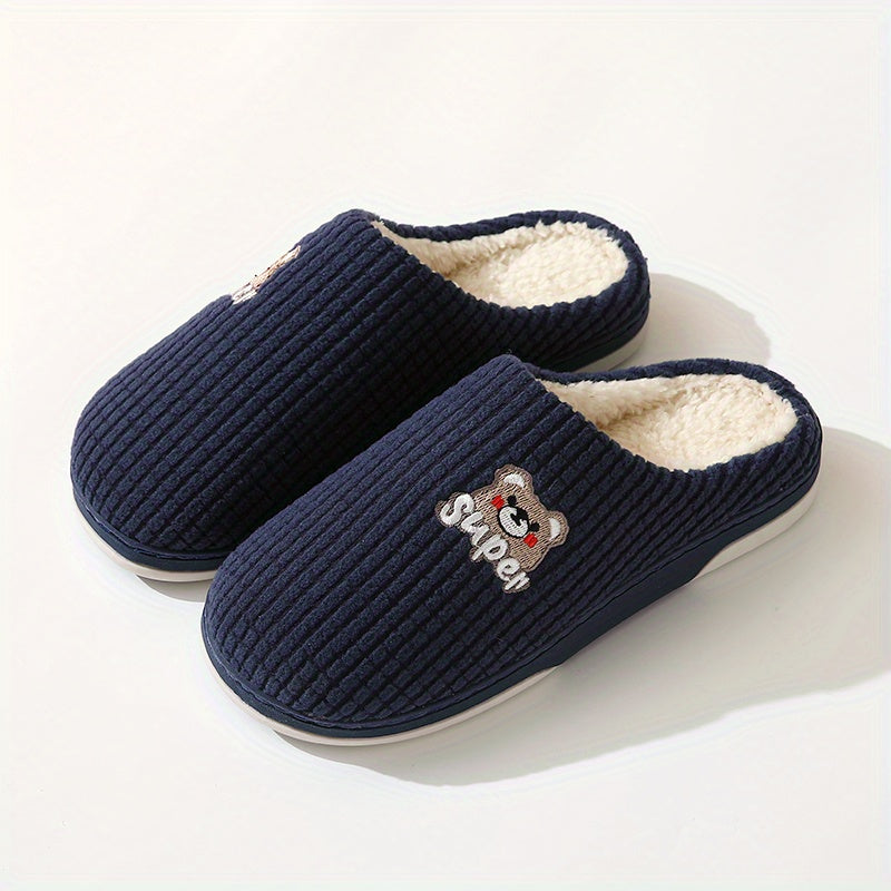Men's Plaid Cartoon Print Slip On House Shoes