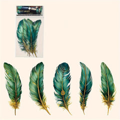 5pcs PET Hot Stamping Angel Feather Stickers Retro Feather Journal Collage