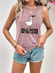 Goose Print Tank Top Sleeveless Crew Neck Women's Clothing