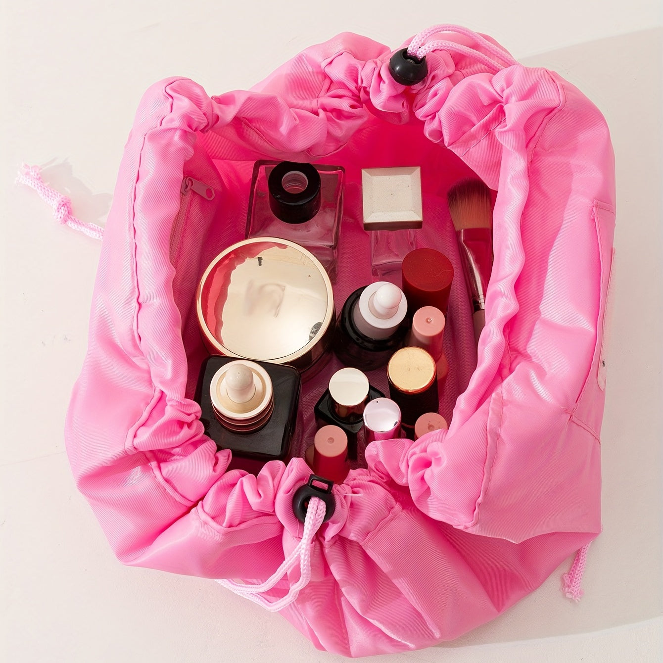 Large Capacity Drawstring Makeup Organizer Lay Flat Makeup Bag