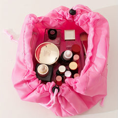Large Capacity Drawstring Makeup Organizer Lay Flat Makeup Bag