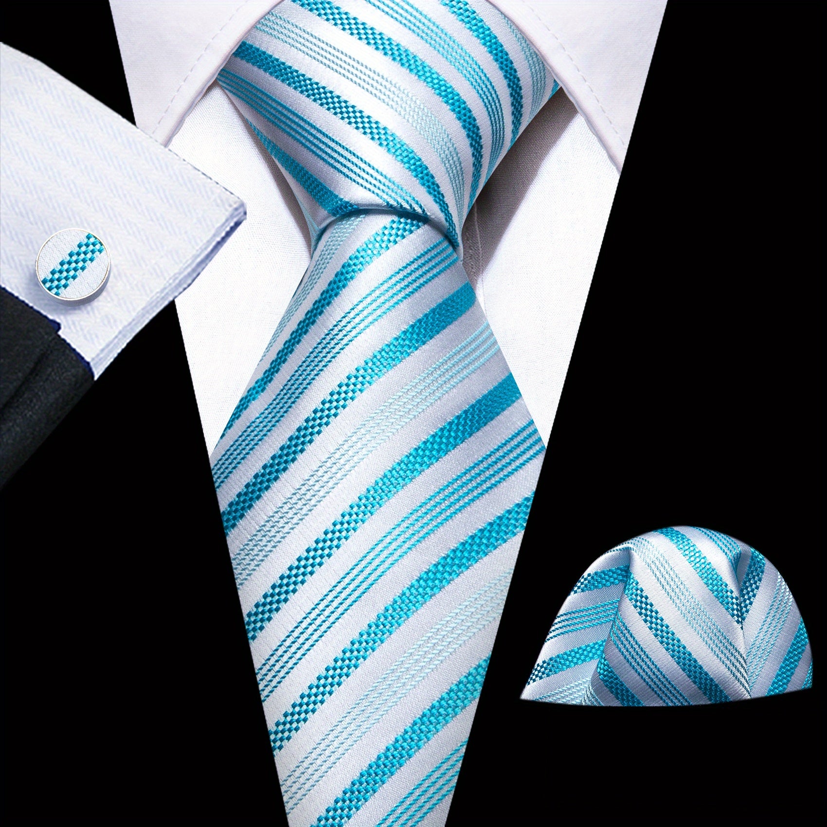 Barry Wang Men's Narrow Diagonal Stripe Tie Set