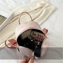 Mini Flower Jacquard Backpack Canvas School Bag Women's Sweet Daypack