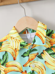 Boys Banana Print Shirt & Shorts Set Summer Kids