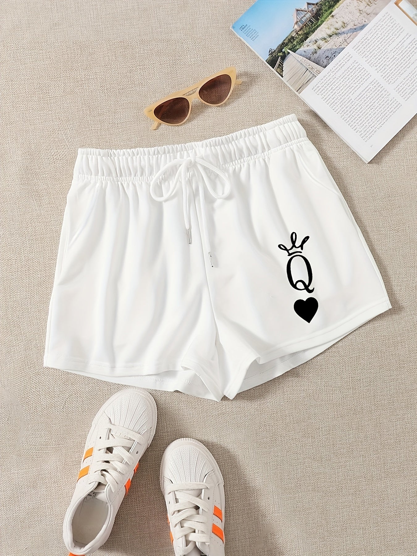 Queen Print Hotpants Drawstring Waist Casual Shorts