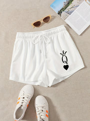Queen Print Hotpants Drawstring Waist Casual Shorts
