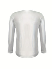 Cat & Letter Pattern Casual T Shirt Long Sleeves Round Neck Slight Stretchy