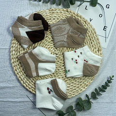 5 Pairs Cherry & Striped Print Low Cut Ankle Socks Women's Stockings